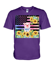 Load image into Gallery viewer, Pig America Flag Sunflower Special Custom Design Guys V-Neck