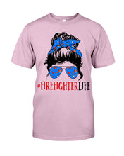 Load image into Gallery viewer, Firefighter Make You Life Safe Lady With Blue Ribbonhead Gift For Women Guys Tee