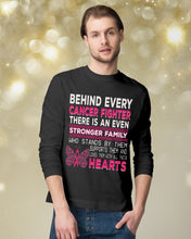 Load image into Gallery viewer, Behind Every Breast Cancer Fighter There Is An Even Stronger Family Unisex Long Sleeve