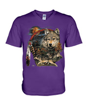 Load image into Gallery viewer, Native Wolf Gift For Wolf Lovers Guys V-Neck