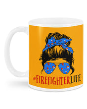 Load image into Gallery viewer, Firefighter Make You Life Safe Lady With Blue Ribbonhead Gift For Women Mug