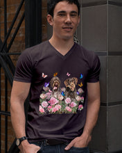 Load image into Gallery viewer, German Wirehaired Pointer With Peonies Gift For Dog Lovers Guys V-Neck