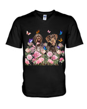 Load image into Gallery viewer, German Wirehaired Pointer With Peonies Gift For Dog Lovers Guys V-Neck