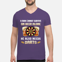 Load image into Gallery viewer, A Man Cannot Survive On Beer Alone He Also Needs Darts Trending Guys V-Neck