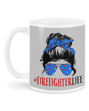 Load image into Gallery viewer, Firefighter Make You Life Safe Lady With Blue Ribbonhead Gift For Women Mug
