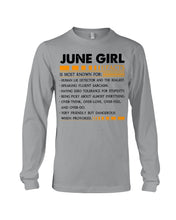 Load image into Gallery viewer, June Girl Facts Very Friendly But Dangerous Custom Design Unisex Long Sleeve