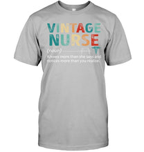 Load image into Gallery viewer, Vintage Nurse Knows More Than She Says And Notices More Than You Realize Guys Tee