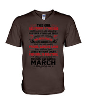 Load image into Gallery viewer, This Girl Has Fought A Thousand This Girl Was Born In March Guys V-Neck