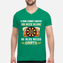 Load image into Gallery viewer, A Man Cannot Survive On Beer Alone He Also Needs Darts Trending Guys V-Neck