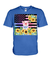 Load image into Gallery viewer, Pig America Flag Sunflower Special Custom Design Guys V-Neck