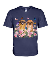 Load image into Gallery viewer, Pekingese With Peonies Gift For Dog Lovers Guys V-Neck