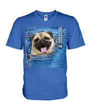 Load image into Gallery viewer, baby Pug In Denim Pocket Gift For Dog Lovers Guys V-Neck