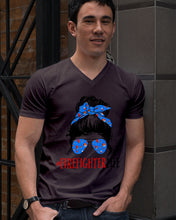Load image into Gallery viewer, Firefighter Make You Life Safe Lady With Blue Ribbonhead Gift For Women Guys V-Neck