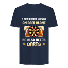 Load image into Gallery viewer, A Man Cannot Survive On Beer Alone He Also Needs Darts Trending Guys V-Neck