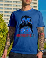 Load image into Gallery viewer, Firefighter Make You Life Safe Lady With Blue Ribbonhead Gift For Women Guys Tee