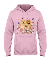 Load image into Gallery viewer, Peonies Garden Butterflies Pomeranian Gift For Dog Lovers Hoodie