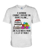 Load image into Gallery viewer, A Woman Cannot Survive On Book Alone She Also Needs Yarn Trending Guys V-Neck