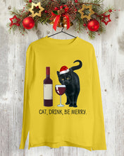 Load image into Gallery viewer, Cat Drink And Be Merry Meaningful Gift For Women Unisex Long Sleeve