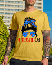 Load image into Gallery viewer, Firefighter Make You Life Safe Lady With Blue Ribbonhead Gift For Women Guys Tee