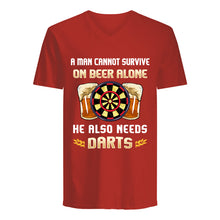 Load image into Gallery viewer, A Man Cannot Survive On Beer Alone He Also Needs Darts Trending Guys V-Neck