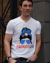 Load image into Gallery viewer, Firefighter Make You Life Safe Lady With Blue Ribbonhead Gift For Women Guys V-Neck