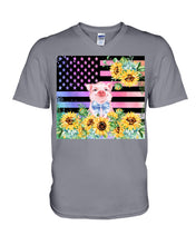 Load image into Gallery viewer, Pig America Flag Sunflower Special Custom Design Guys V-Neck