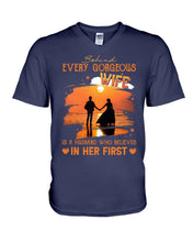 Load image into Gallery viewer, Behind Every Gorgeous Wife Is A Husband Who Believes In Her First Trending Guys V-Neck