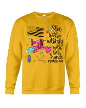 Load image into Gallery viewer, She Works Willingly With Her Hands Gift For Sew Lovers Sweatshirt