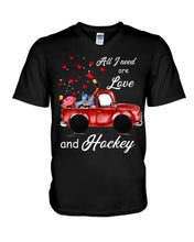 Load image into Gallery viewer, All I Need Are Love And Hockey Gift For Hockey Players Guys V-Neck