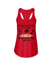 Load image into Gallery viewer, A Woman Cannot Survive On Wine Alone She Also Needs A Camper And A Dog Ladies Flowy Tank