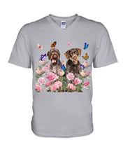 Load image into Gallery viewer, German Wirehaired Pointer With Peonies Gift For Dog Lovers Guys V-Neck