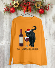 Load image into Gallery viewer, Cat Drink And Be Merry Meaningful Gift For Women Unisex Long Sleeve