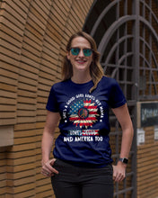 Load image into Gallery viewer, Good Girl Loves Her Mama Loves Jesus and America Too Design Ladies Tee
