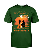 Load image into Gallery viewer, Behind Every Gorgeous Wife Is A Husband Who Believes In Her First Trending Guys Tee