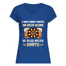 Load image into Gallery viewer, A Man Cannot Survive On Beer Alone He Also Needs Darts Trending Ladies V-Neck