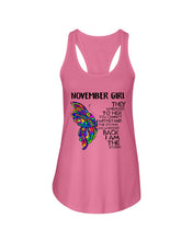 Load image into Gallery viewer, Birthday Gift For November Girl They Whispered To Her You Cannot Withstand The Storm Ladies Flowy Tank
