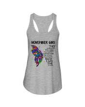 Load image into Gallery viewer, Birthday Gift For November Girl They Whispered To Her You Cannot Withstand The Storm Ladies Flowy Tank