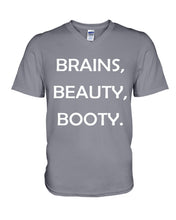 Load image into Gallery viewer, Brains Beauty Booty Special Custom Design Guys V-Neck