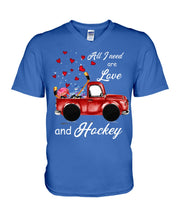 Load image into Gallery viewer, All I Need Are Love And Hockey Gift For Hockey Players Guys V-Neck