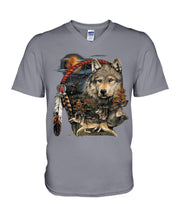 Load image into Gallery viewer, Native Wolf Gift For Wolf Lovers Guys V-Neck