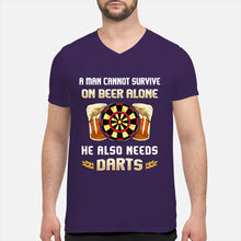 Load image into Gallery viewer, A Man Cannot Survive On Beer Alone He Also Needs Darts Trending Guys V-Neck