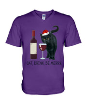 Load image into Gallery viewer, Cat Drink And Be Merry Meaningful Gift For Women Guys V-Neck