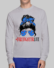 Load image into Gallery viewer, Firefighter Make You Life Safe Lady With Blue Ribbonhead Gift For Women Unisex Long Sleeve