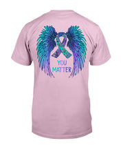 Load image into Gallery viewer, You Matter Ribbon Awareness With Angel Wings Guys Tee