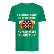 Load image into Gallery viewer, A Man Cannot Survive On Beer Alone He Also Needs Darts Trending Guys V-Neck