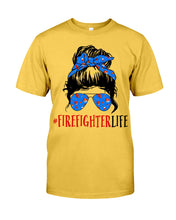 Load image into Gallery viewer, Firefighter Make You Life Safe Lady With Blue Ribbonhead Gift For Women Guys Tee