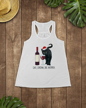 Load image into Gallery viewer, Cat Drink And Be Merry Meaningful Gift For Women Ladies Flowy Tank