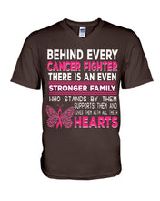 Load image into Gallery viewer, Behind Every Breast Cancer Fighter There Is An Even Stronger Family Guys V-Neck