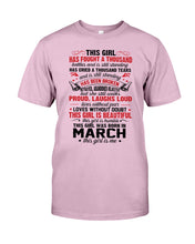 Load image into Gallery viewer, This Girl Has Fought A Thousand This Girl Was Born In March Guys Tee