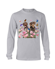 Load image into Gallery viewer, German Wirehaired Pointer With Peonies Gift For Dog Lovers Unisex Long Sleeve